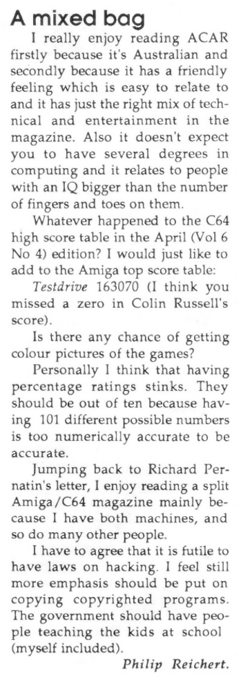 Phil Reichert’s letter to the editor of ACAR