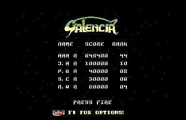 Galencia high score screenshot