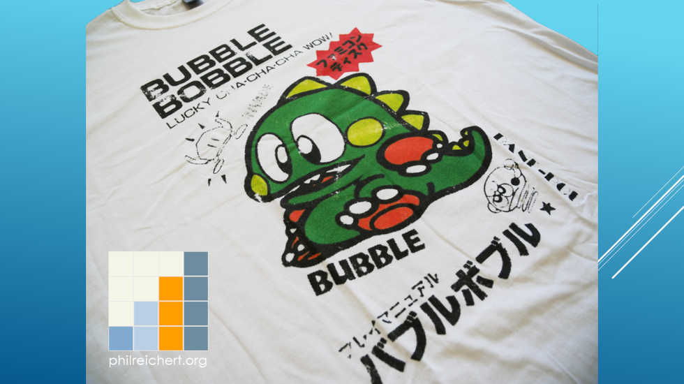 Bubble Bobble Japanese text design detail close‑up
