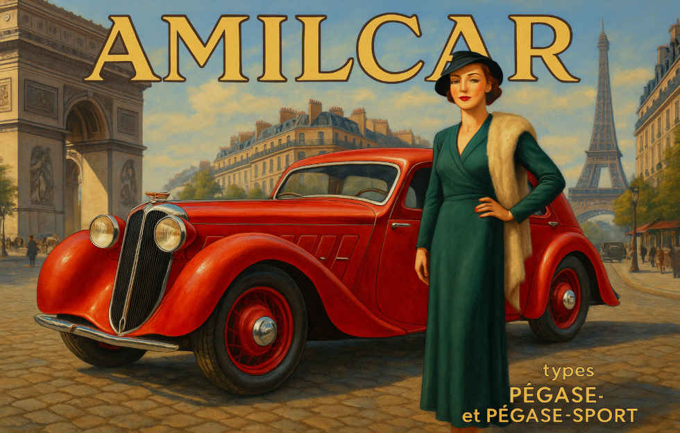 1936 Amilcar Pégase catalogue cover showing streamlined saloon