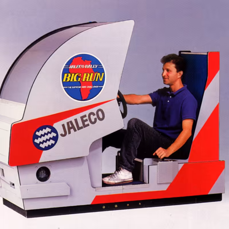 Industry advertisement image for Jaleco Big Run stationary sit-down configuration