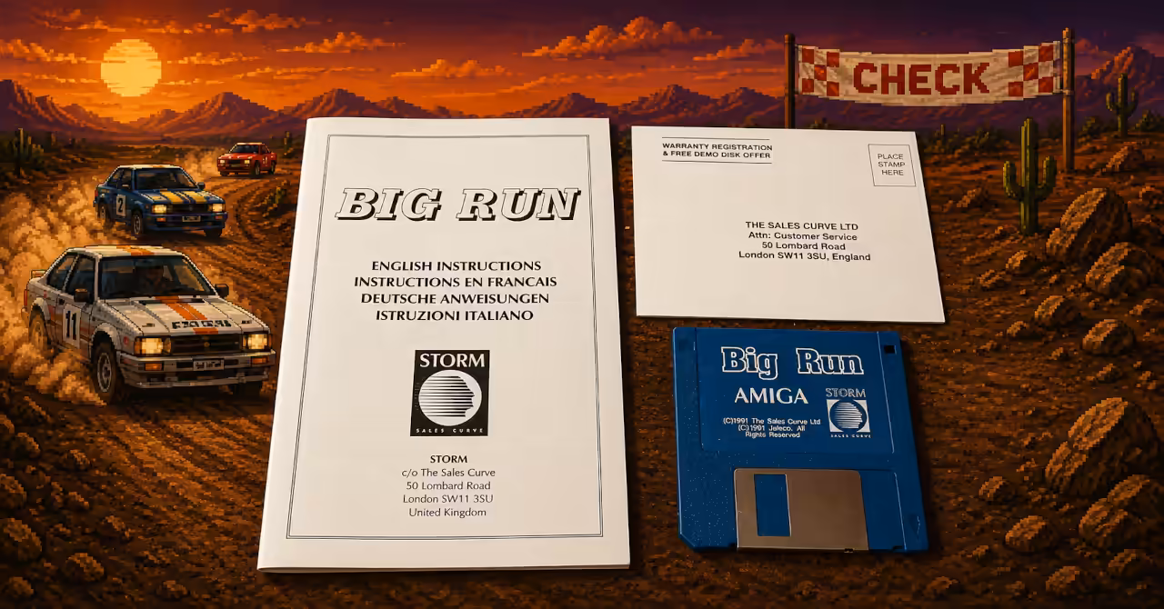 Big Run Amiga disk instruction booklet and registration card
