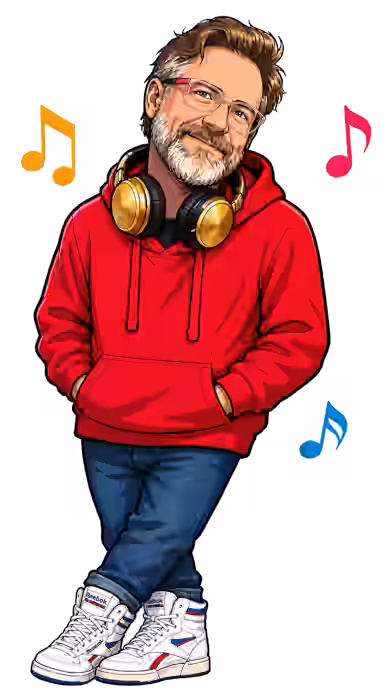 Illustrated AudioPhil character listening to music