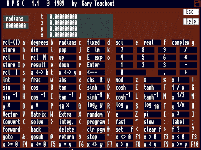 Amiga Fred Fish 250 reverse-Polish scientific calculator screenshot